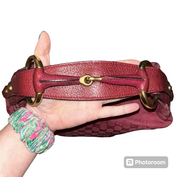 Gucci Vintage Medium Pink GG Canvas Horsebit Handle Shoulder Bag Handbag Tote - Picture 6 of 15